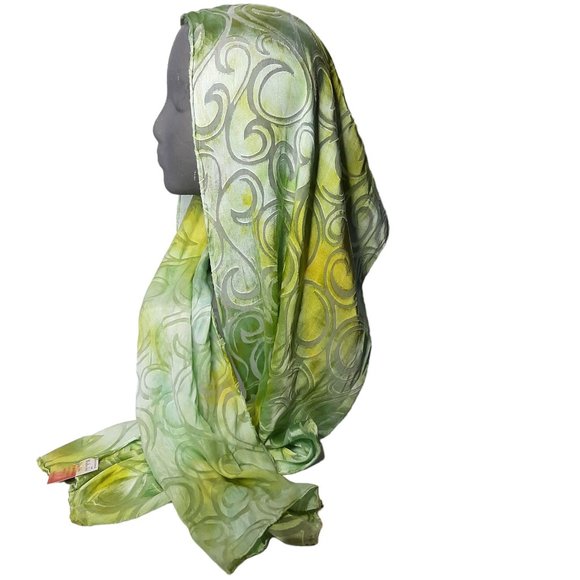 Hand Dyed Scarf Green Yellow Swirls Spring Easter Mother's Day Wedding NWT - Picture 2 of 6